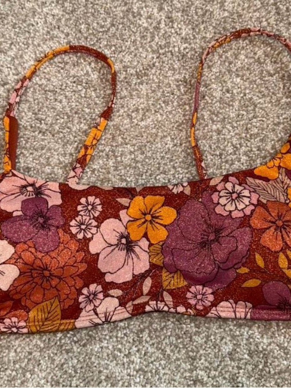 Floral Spaghetti Strap Crop Top in Rust, Pink & Mustard